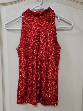 ALEXANDRA MOCK NECK RED SEQUIN YOUTH TOP